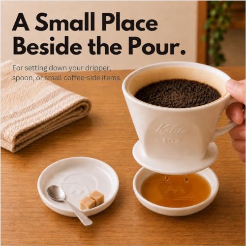 Kalita 102 Coffee Dripper Set, Pour Over Coffee Dripper, White Ceramic Dripper, FP102 Coffee Filters 100 Count, 2 to 4 Cups, Trapezoid Design, 3 Hole Flow, with Fuji Dish, Everyday Brewing Set - Image 6