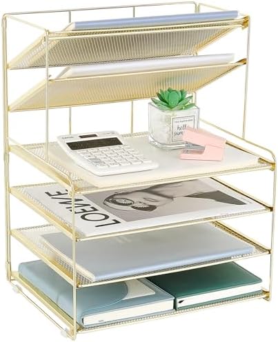 OPNICE Desk Organizer, 6-Tier Paper Organizer Letter Tray, Gold by OPNICE