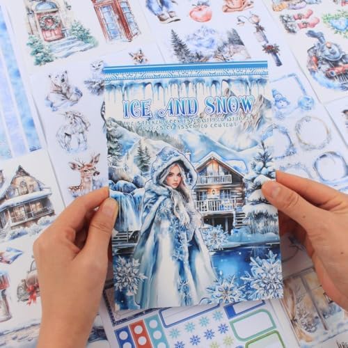 Ice and Snow Winter Scrapbook Stickers for Scrapbooking Supplies, 20 Sheets A5 Washi Paper Transparent PET Die Cut Stickers Book for Journaling, Junk Journal, Collage, Adults Crafts Arts - Image 3
