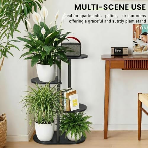 Tiered Plant Stand Indoor, Tall 4 Tier 5 Potted Wooden Plant Shelf for Multiple Flower Plants, Multi Corner Metal Plant Holder Indoor for Patio Garden Patent Design Living Room Balcony Bedroom, Black - Image 7