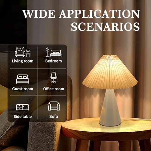 Ziqqeelam Light Blue Small Table Lamp, Cute Table Lamp, Pleated Table Lamp,Light Blue Bedroom Lamps for Nightstand, Small Scalloped Lamp Shade Table Lamps for Small Spaces for Bedroom,Living Room - Image 3