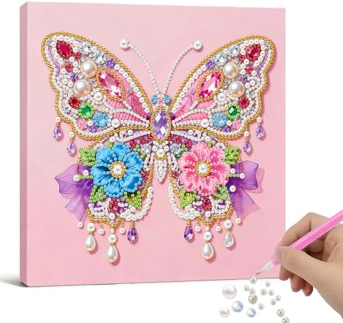 Xylzzuit Pearl Painting Kit with Frame 9.84x9.84IN Colorful DIY Gemstone Pearls Beads Art Craft for Adults Home Desktop Wall Decor (Butterfly02) by Xylzzuit