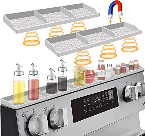 Hydream Stove Top for Silicone Shelf,30 Inch Magnetic Shelf Over the Stove Spice Rack of,Kitchen Organizer Magnet Above Stovetop Flat Back of Storage Suctioned-Light Grey by Hydream