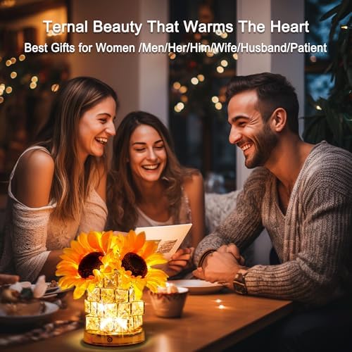 Sunflower Flower Lamp Gifts for Women, 3 Color Dimming Night Light for Womens Mom Her Daughter Christmas Anniversary Birthday Gifts, Bedroom Coffee Shop Decor Rechargeable Cordless Touch Lamp - Image 6