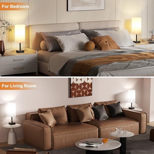 Set of 2 White Bedside Table Lamps for Bedroom - Nightstand Lamp, USB C+A - Image 6