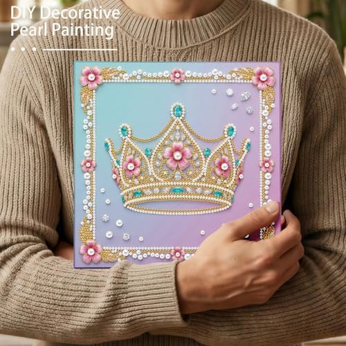 LQCrafK DIY Pearl Art Painting Handcraft Kit for Adults Beginners with Tools and Framed Painting, Creative Design,Self-Adhesive, Healing Stress-Relieving Home Wall Decoration-Crown - Image 3