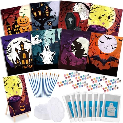 Tenceur 72 Pcs Pre Drawn Canvas Painting Kit 8"x10" for Adults,Halloween by Tenceur