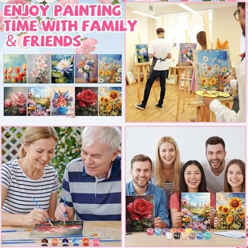 Blosssound 10 Set Pre Printed Canvas Pre Drawn Canvas Painting with Easel Kits 5" x 7" Outline Painting Panels for Beginners, DIY Craft Project, Party Favor, Home Decors(Flower) - Image 5
