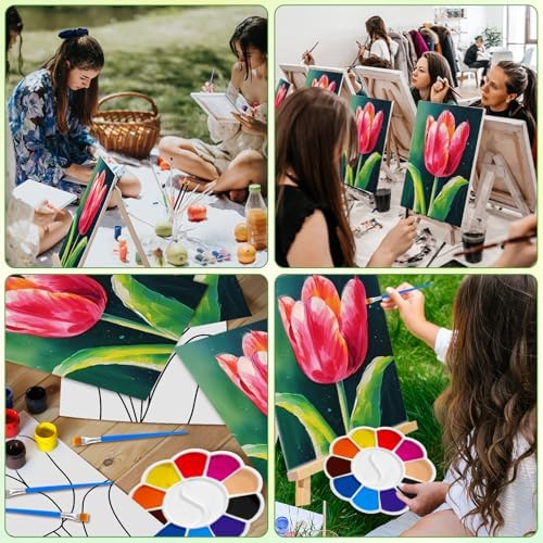 Motipuns 6 Set Pre Drawn Canvas for Painting for Adults Sip and Paint Kit with Easels 8 x 10 Inches Paint Party Kit with Printed Canvas Paints Brushes Palette Apron(Tulip) - Image 6