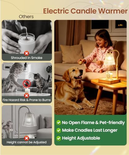 Height Adjustable Candle Warmer Lamp with Timer, 3 Dimmable Wax Melt Warmer, Birthday Gifts for Women Mom, House Warming Gifts New Home Decor, Candle Warmer for Jar Candles with 2 Bulbs, Gold-Clear - Image 2