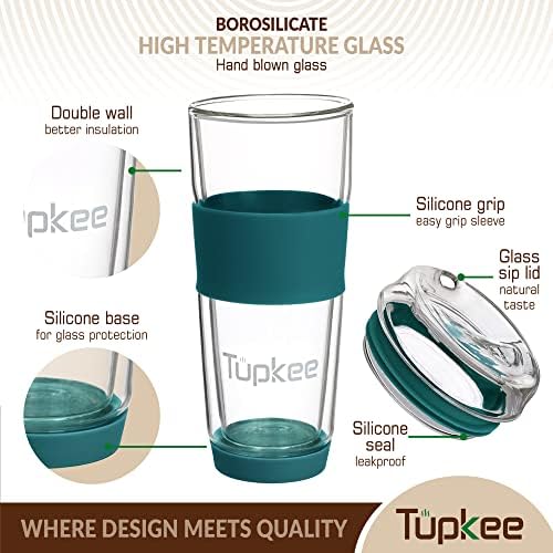 Double Wall Glass Tumbler, 14-Ounce Glass Travel Coffee Mug - 2 Pack - Image 3