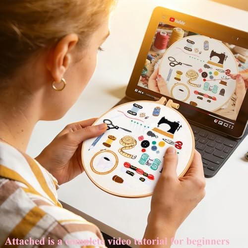 Crafmanoe Hand Embroidery Kits for Beginners Adults, Crewel Embroidery DIY Kits, Stamped Cross Stitch Kits for Beginners Adults Craft Kits for Women, Entire Set of Embroidery Supplies & Video Tutorial - Image 4