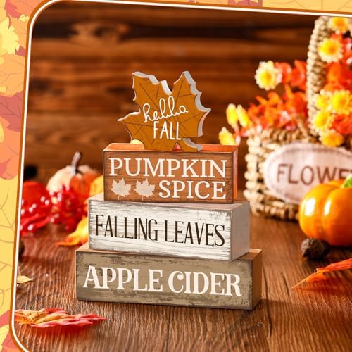 Moucuny 4 Pcs Fall Decor Wooden Maple Leaf Decoration Thanksgiving Decor - Image 3