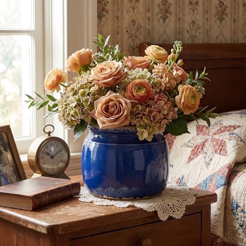 Vintage Planter Large Ceramic Plant Pot Navy Blue Pot - Image 5
