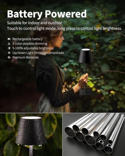 KDG Cordless Black Table Lamp, Portable Desk Lamp, 5000mAh Battery Operated - Image 4