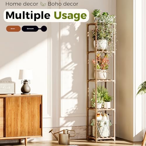 Bamworld Plant Stand Indoor Outdoor 5 Tier Tall Large Wood Plant Shelf - Image 3