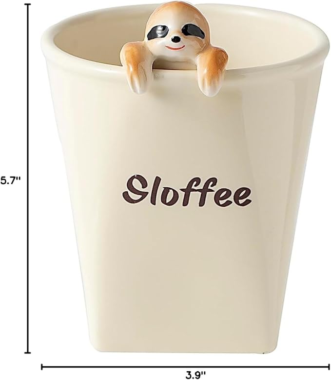 DIHOclub Ceramic Cup Funny 3D Sloth Mug Coffee Mug for Women and Men Gift for Best Friends and Coworkers (Cream-Sloth)