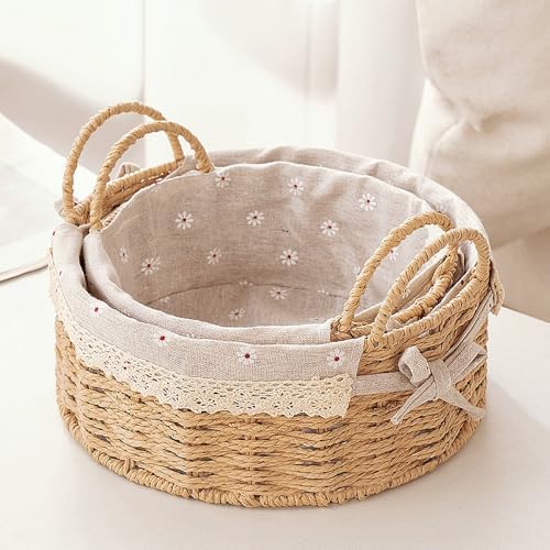 GIB Small Round Wicker Storage Baskets for Organizing with Handle and Liner by GIBCleaningtool