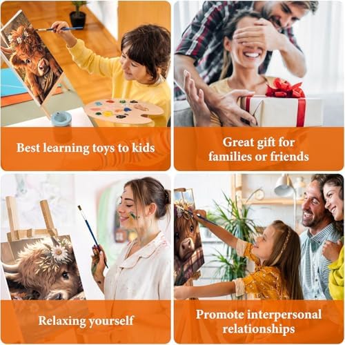 LWZAYS 4 Pack Framed Paint by Numbers Kit for Adults with Wooden Easel - Cow Easy Paint by Numbers with Frame for Beginners, Adult Paint by Number Kits Framed Canvas for Home Decor Gift 8x12 Inch - Image 6