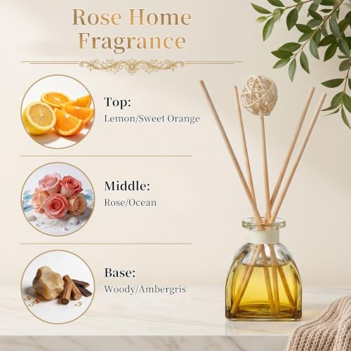 Rose Reed Diffuser Set, 2 Pack 1.7 fl oz Glass Bottles, 5 Rattan Sticks & Rattan Ball, Plant-Based Non-Toxic Essential Oil, Romantic Long-Lasting Home Fragrance for Bedroom Living Room - Image 5