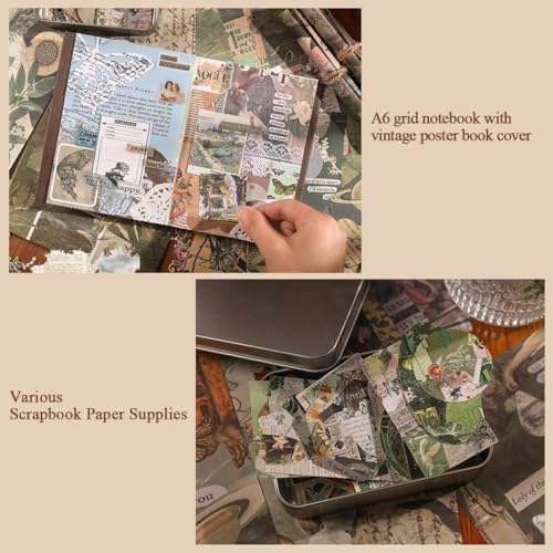 ATIRAMANIYA Vintage Aesthetic Scrapbook Kit(346Pcs) Scrapbooking Supplies Kit with Bullet Junk Journal,Stationery,A6 Grid Notebook Journaling Gift for Girl (New Butterfly Scrapbook) - Image 3