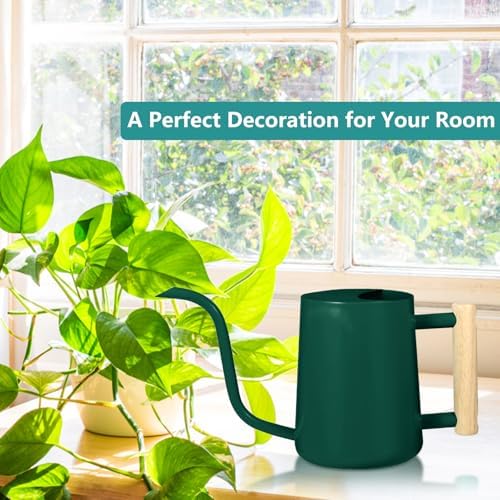 Watering Can Indoor Plants, 35oz Small Indoor Stainless Steel Metal Watering Can Modern Decorative Watering Pot with Long Spout for Indoor House Plant Bonsai Garden Flowers (Alpinegreen) - Image 3
