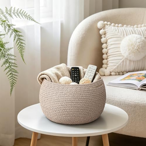 Goodpick Round Woven Rope Storage Basket for Shelves, 10" x 8.3", Jute - Image 3