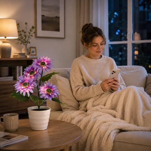 Purple Daisy Flower Table Lamp Decor Gifts for Women Birthday Christmas - Image 4