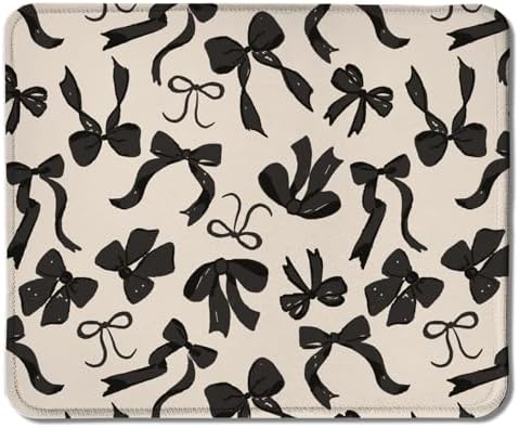 Coquette Black Bow Mouse Pad, Cute Preppy Girly Bow Ribbon Mouse Pads for Wireless Mouse Computers Laptop Desk Accessories, Preppy Girly Office Supplies, 9.5x7.9 Inch by Unknown
