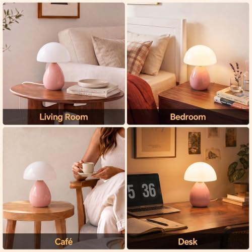 Dawnwake Mushroom Lamp Table Lamp for Bedroom-Small Desk Table Lamps,Pink - Image 7