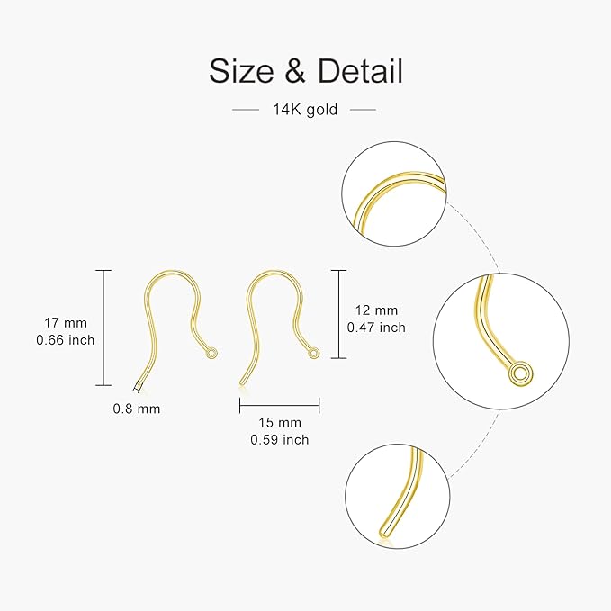 14K Real Gold Earring Hooks for Jewelry Making Fish Hooks 14K Yellow Gold Earring Findings for Earrings Jewelry Making(Style 3)