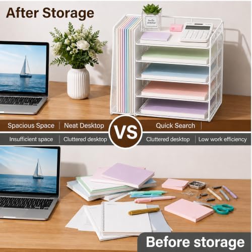 OPNICE Desk Organizer, 5-Tier Paper Organizer Letter Tray, White - Image 2