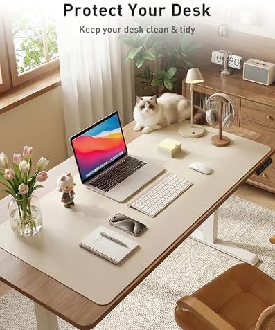 Aothia Faux Leather Desk Mat - Large Mouse Pad, Non-Slip PU Leather Blotter, Waterproof Writing Surface for Office and Home (Eggshell, 42" x 17") - Image 3