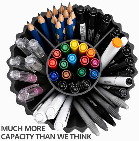 Lebenrich Aesthetic Black Pen Holder for Desk, Rotating Plastic Desk Pencil Holder Organizer for Home School Office - Image 5