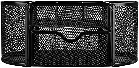 Amazon Basics Mesh Desk Organizer with Pen Holder, Pullout Drawer and Office Caddy Storage, 9.25" x 4.53" x 3.94", Black - Image 3