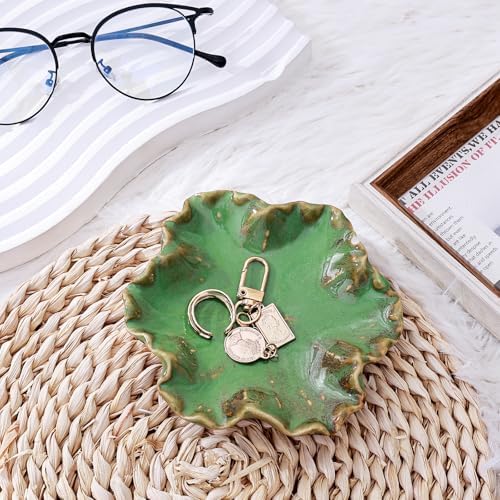 Ceramic Jewelry Dish - Petal Shaped Ring Holder & Key Bowl, Handcrafted Decorative Bowl for Vanity, Dresser, or Entryway, Cute Room Decor & Unique Gift for Women (Kiln Turned Green) - Image 4