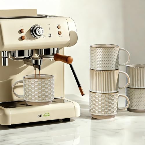 GBhome 12 OZ Stackable Coffee Mugs Set of 6, Ceramic Blue Coffee Cups Set - Image 5