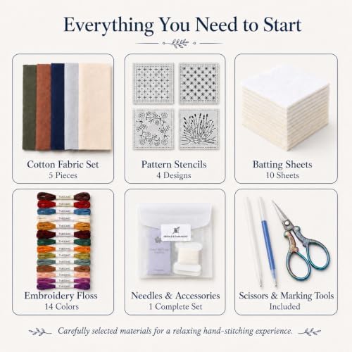 TMEGMIC Sashiko Embroidery Kit for Beginners, DIY Hand Stitching Coaster Making Craft Kit, Makes 10 Pcs in 4 Patterns (DIY Material Kit Only) - Image 2