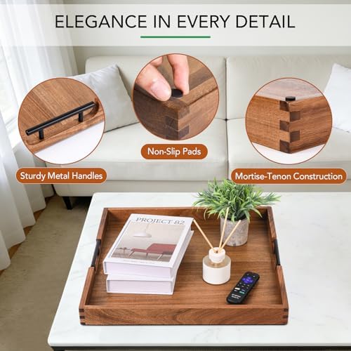 Joy&Grace Acacia Wood Ottoman Tray with Handles 20" x 20" - Image 3