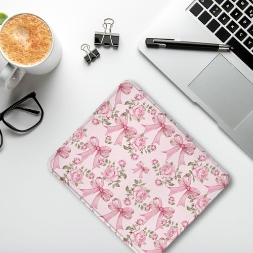 Coquette Pink Floral Bow Mouse Pad, Cute Preppy Girly Pink Bow Ribbon Mouse Pads for Wireless Mouse Computers Laptop Desk Accessories, Preppy Girly Office Supplies, 9.5x7.9 Inch - Image 4