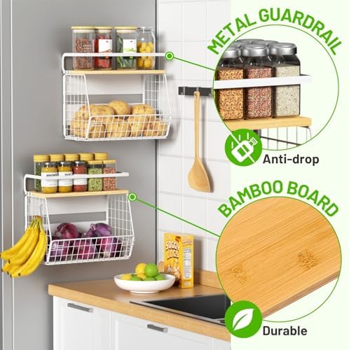 Ofiray-home Magnetic Fridge Shelf with Wood Lid, Fruit Potato Onion Storage Bins, Pantry Organizers, Large Container Spice Rack for Refrigerator, Kitchen Counter, Cabinet (2, White) - Image 5