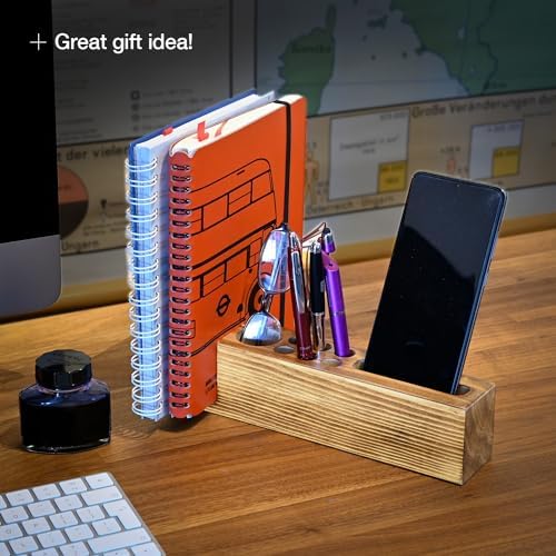 Wooden Desk Organizer with Phone Holder – Stylish & Functional Book, Pen and Cell Phone Charging Stand - Solid Wood Desk Top Organizer - Image 5