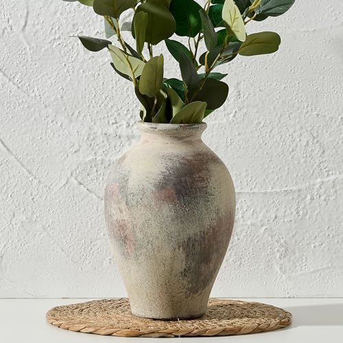SIDUCAL Ceramic Vintage Flower Vase | 9 Inch Large Pottery Rustic Farmhouse Boho Vase for Home Decor, Table, Living Room, Bathroom, Coffee Desk, Shelf, Mantel Decoration, Wedding, Terra by SIDUCAL