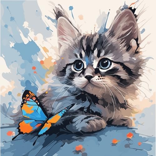 TAOPAOLAB Cat Digital Painting Kit for Adults - DIY Tabby Kitten and Butterfly Oil Painting on Canvas 7.87x7.87In, Framed Acrylic Paint Kit, Good for Beginners, Art for Home Decoration or Gifts by Unknown