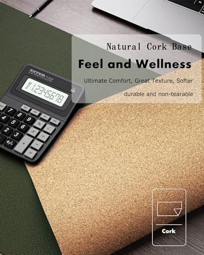 YSAGi Double-Sided Desk Pad, 31.5"x15.7" Leather Desk Mat, Eco Cork Desk Pad Protector,Large Mouse Pad,Waterproof Desk Blotter for Office/Home (Dark Green/Cork) - Image 3