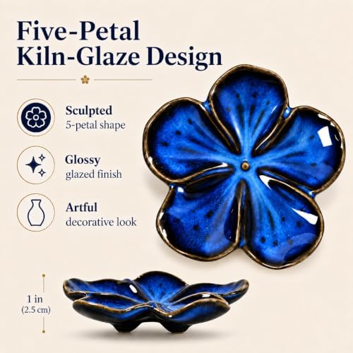 Ceramic Flower Jewelry Ring Trinket Dish Tray for Women, Sapphire Blue - Image 2