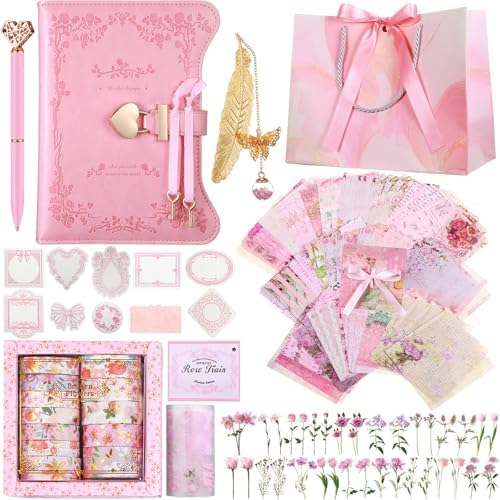 Janlaugh DIY Journal Diary with Lock Pack Scrapbook Kit, Pink, Classic by Janlaugh