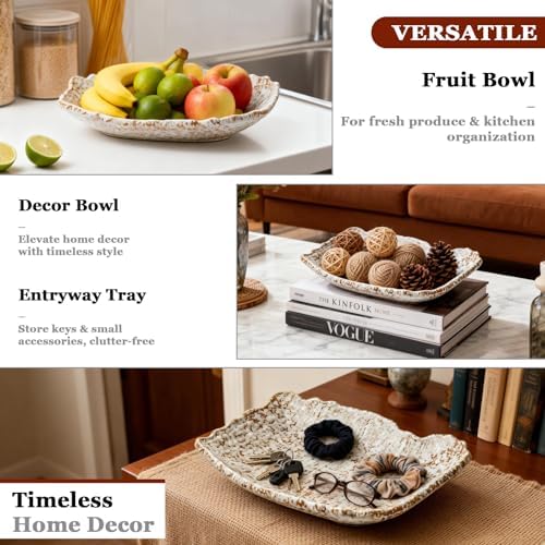 Stone Pattern Irregular Edge Rectangular Ceramic Bowl, Stoneware Centerpiece Tray for Entryway Kitchen Living Room, Decorative Catchall Bowl for Keys Jewelry Fruit, Home Decor Gift - Image 7