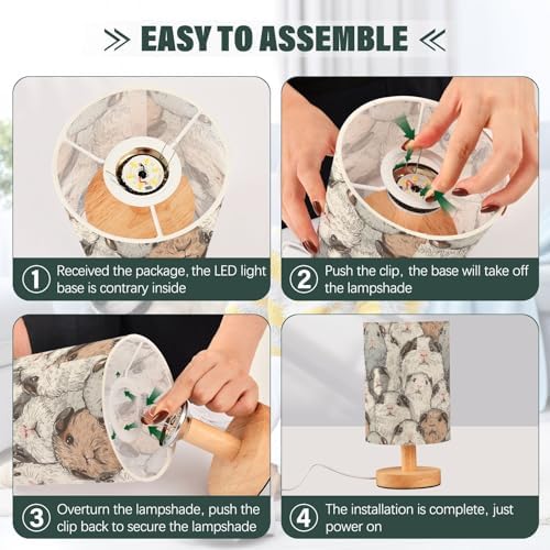 Fustylead Cute Guinea Pig Lovely Animal Bedside Table Lamps with USB Port for Bedroom Lamp Accent Table Lamp Small Nightstand Lamp Sturdy Linen Shade Wooden Base Decorative Lamps for Kids|Dorm|Home - Image 6