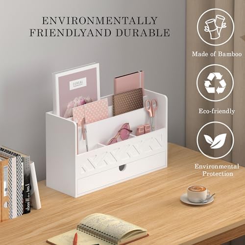 Wisuce Bamboo Mail Organizer with Drawer, Countertop Desk Organizer(White) - Image 3